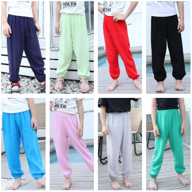 2-11Years Soft Boys Girls Summer Plain Color Pants Kids Anti Mosquito Casual Trousers