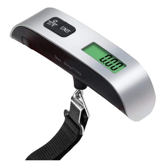 Luggage scale, digital hanging scale, travel, strap / hook, with thermometer, 50kg capacity, CR2032 battery included