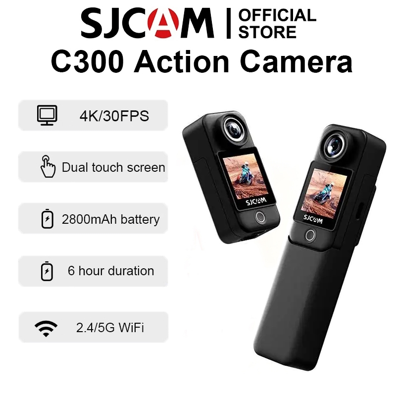 SJCAM C300 Vlog Action Camera 4K/30FPS Dual Screen 5G/2.4G WiFi Sports Camera Waterproof Vlog Camera Digital Camera Motorcycle Camera