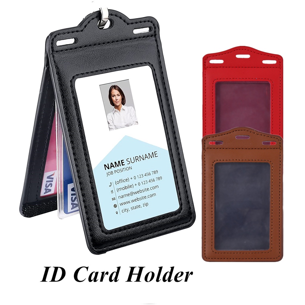 PU Leather Trifold Duty ID Card Holder with Clear ID Window and Card Slots