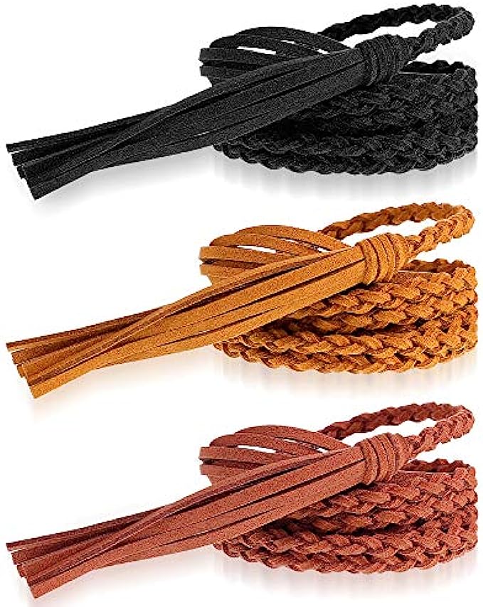 Hercicy 3 Pieces Women's Waist Belt Woven Tassels Chain Belt Tassel Rope Skinny Belt for Skirt Dress, Christmas Party