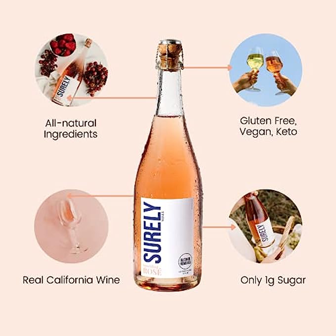 Surely Non Alcoholic Rose - World's First Sparkling Wine that Tastes Like the Real Thing, Low Sugar, Keto-Friendly, Low Calorie, 750ml