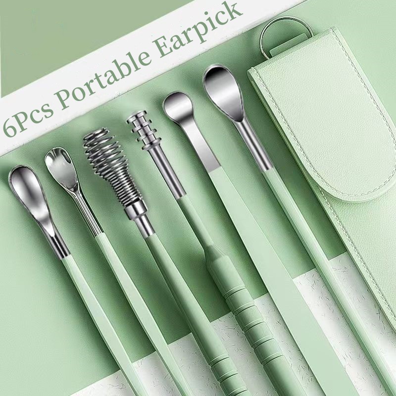 6Pcs/set Portable Multifunctional Ear Wax Remover Ear Cleaning Kit Ear Pick Earpick Ear Cleaner Spoon Care Ear Clean Tools
