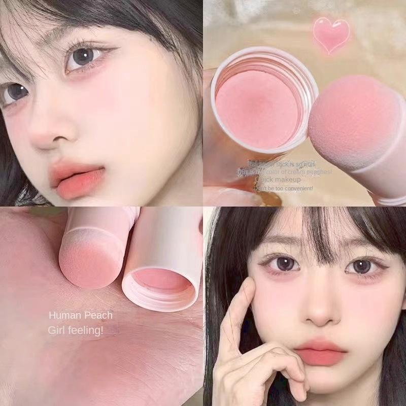 Natural matte plain powder blusher stick sponge powder blusher cream student glitter powder blusher