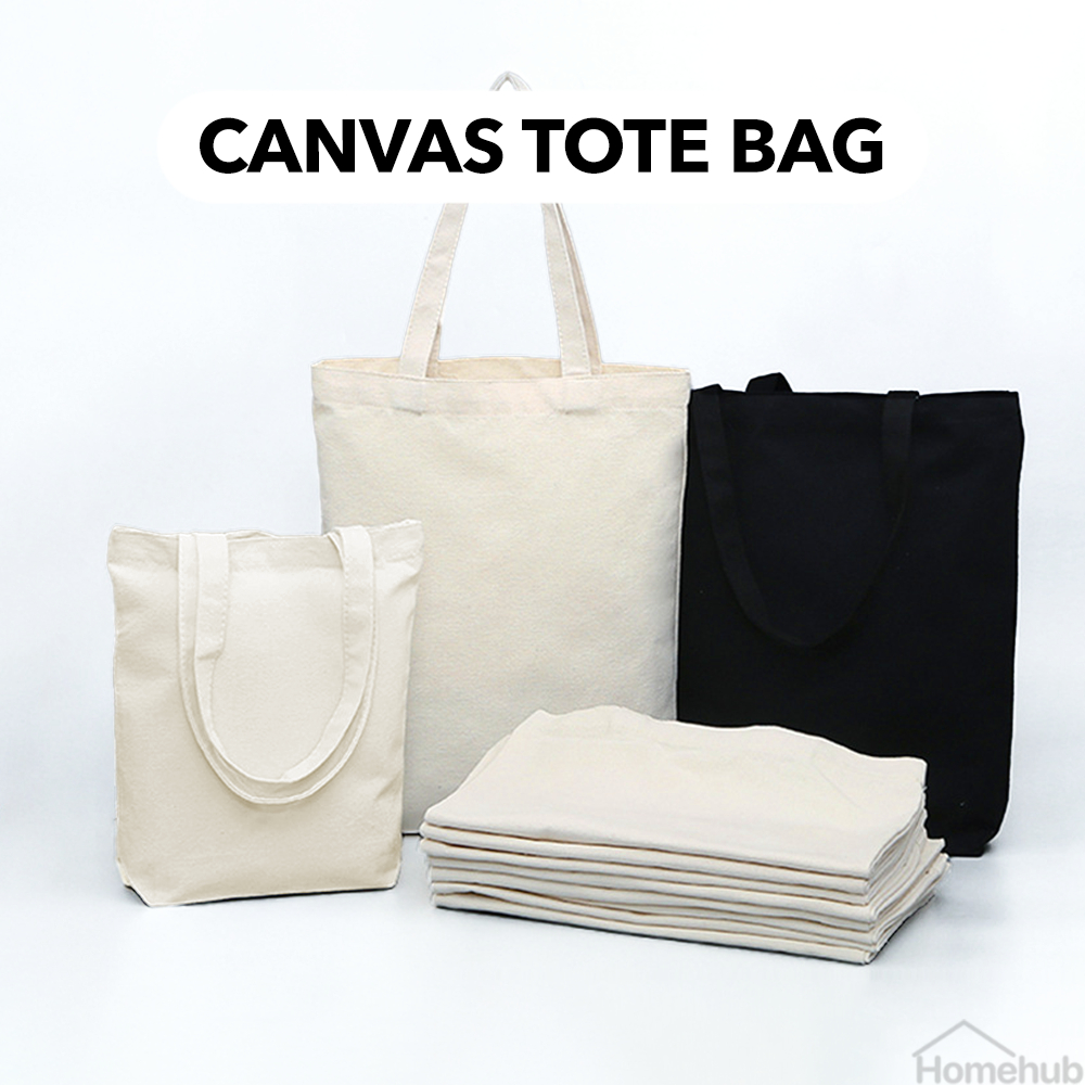 Homehub Canvas Tote Bag Foldable Shoulder Reusable Eco Black White Women Large Big Plain Bags